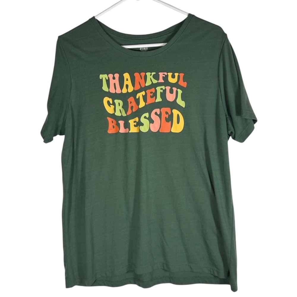 PositiviTees Green Thankful Grateful Blessed Graphic Tee XXL 20 Short Sleeve